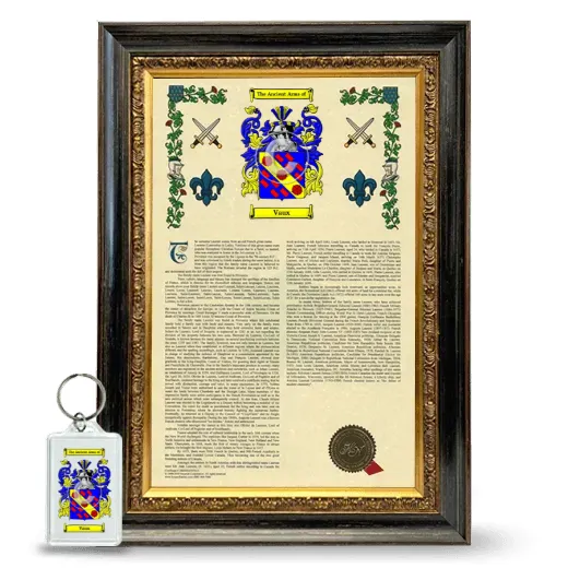 Vaux Framed Armorial History and Keychain - Heirloom