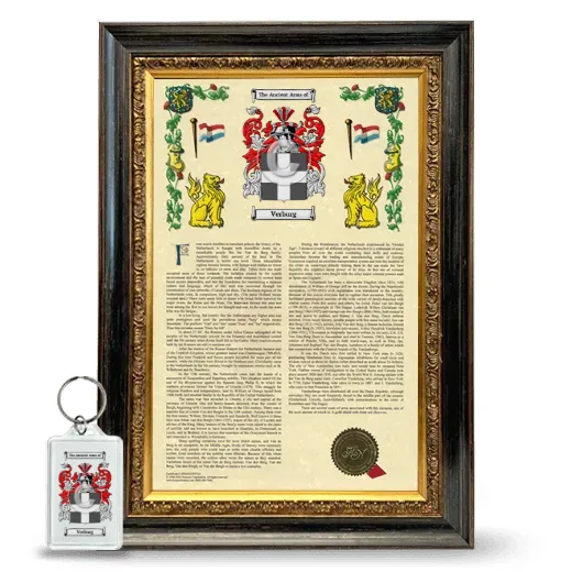 Verburg Framed Armorial History and Keychain - Heirloom