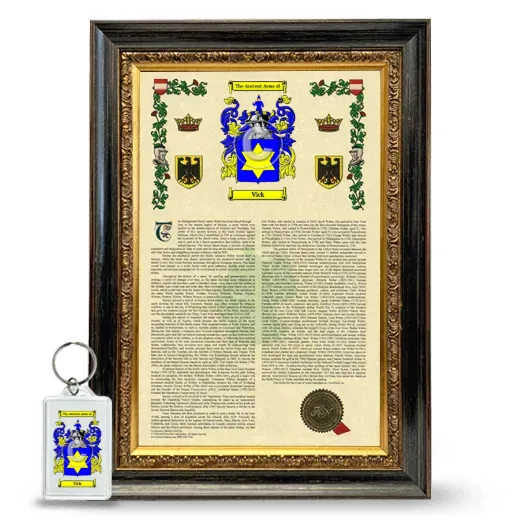 Vick Framed Armorial History and Keychain - Heirloom