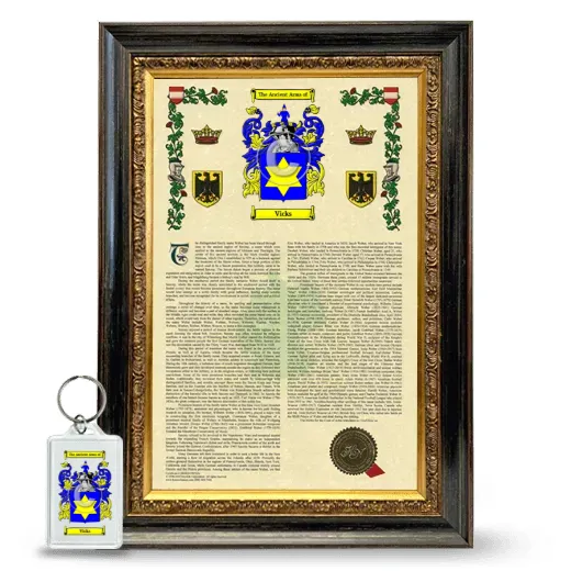 Vicks Framed Armorial History and Keychain - Heirloom
