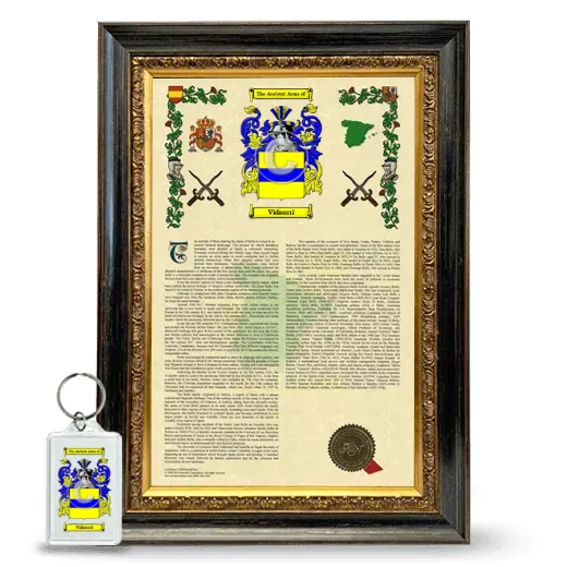 Vidaurri Framed Armorial History and Keychain - Heirloom