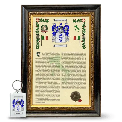Viscount Framed Armorial History and Keychain - Heirloom