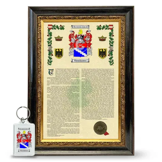 Vleeschauwer Framed Armorial History and Keychain - Heirloom
