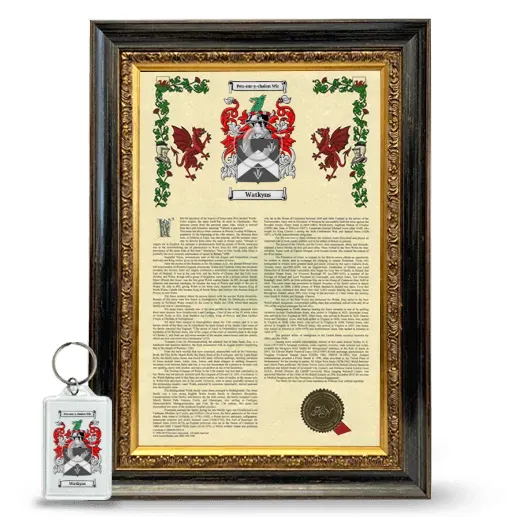 Watkyns Framed Armorial History and Keychain - Heirloom