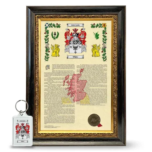 White Framed Armorial History and Keychain - Heirloom