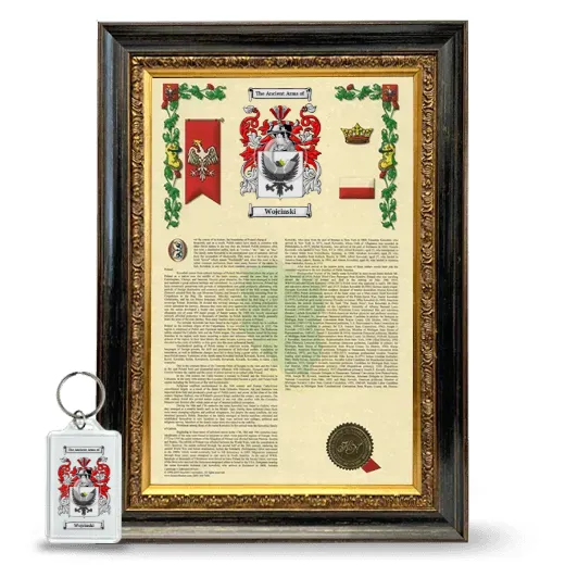 Wojcinski Framed Armorial History and Keychain - Heirloom