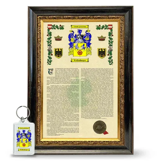 Wolfenbarger Framed Armorial History and Keychain - Heirloom