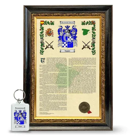 Yagues Framed Armorial History and Keychain - Heirloom