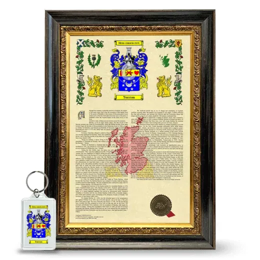 Yorston Framed Armorial History and Keychain - Heirloom