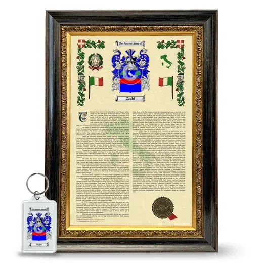 Zaghi Framed Armorial History and Keychain - Heirloom