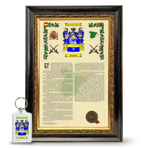Zaragosa Framed Armorial History and Keychain - Heirloom
