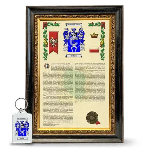 Zelinski Framed Armorial History and Keychain - Heirloom