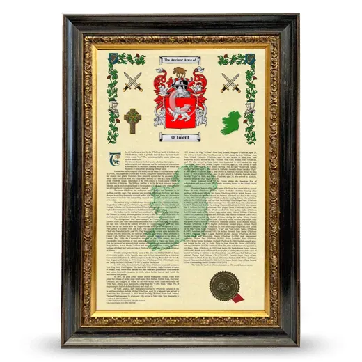 O'Tolent Armorial History Framed - Heirloom