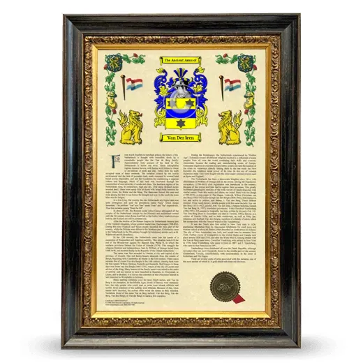 Van Der leen Armorial History Framed - Heirloom
