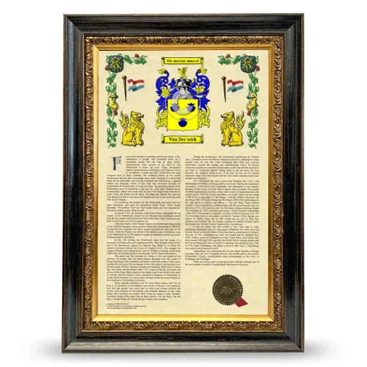 Van Der wick Armorial History Framed - Heirloom