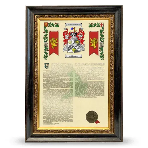 Addington Armorial History Framed - Heirloom