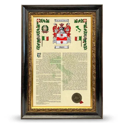 Alegres Armorial History Framed - Heirloom