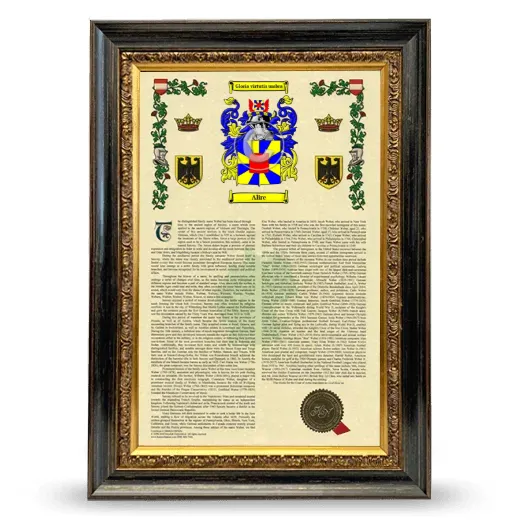 Alire Armorial History Framed - Heirloom