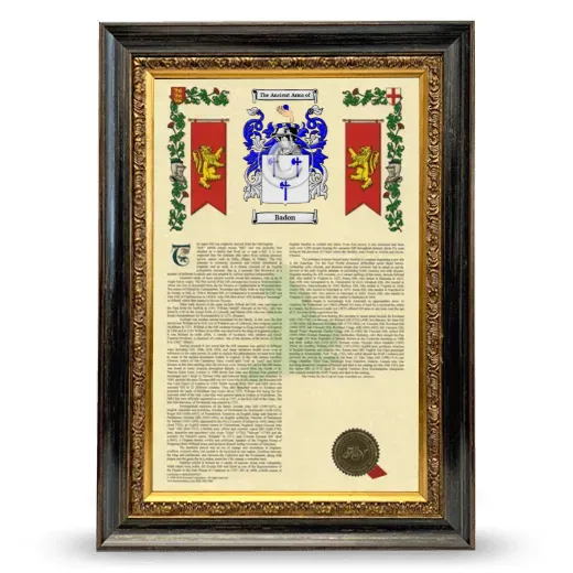 Badon Armorial History Framed - Heirloom
