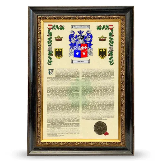 Barens Armorial History Framed - Heirloom