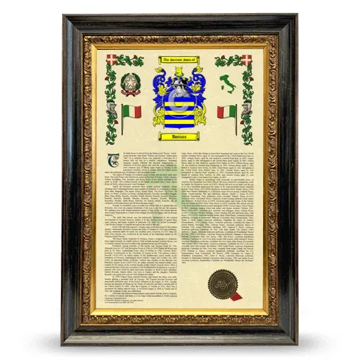 Barnas Armorial History Framed - Heirloom