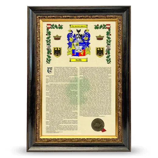 Basilly Armorial History Framed - Heirloom