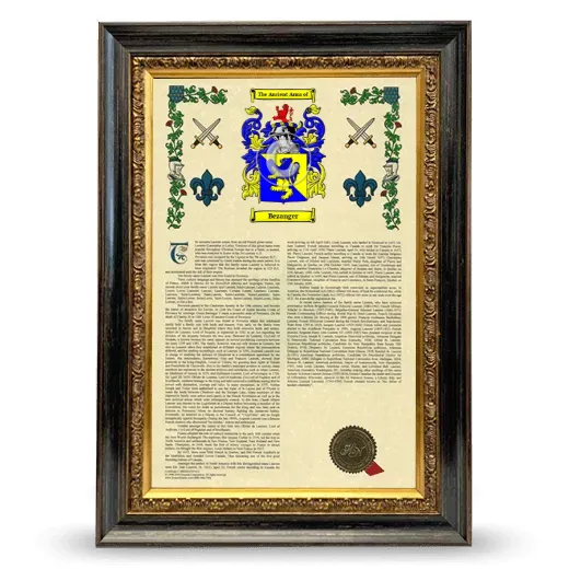 Bezanger Armorial History Framed - Heirloom