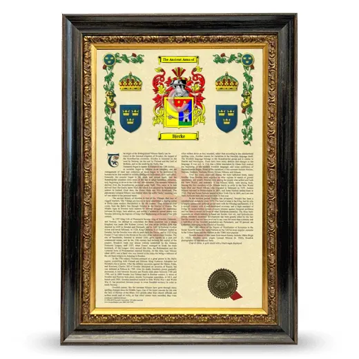 Bjerke Armorial History Framed - Heirloom