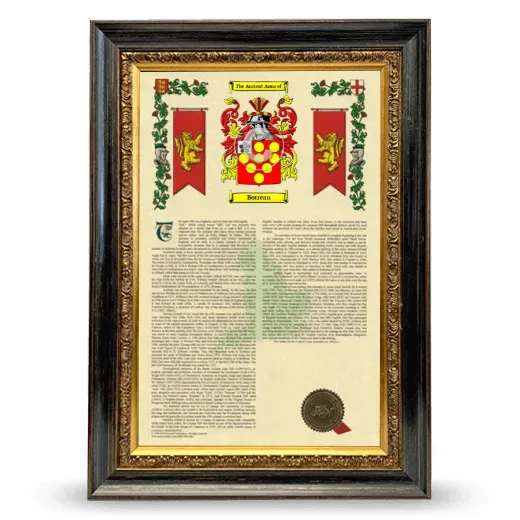 Botreau Armorial History Framed - Heirloom
