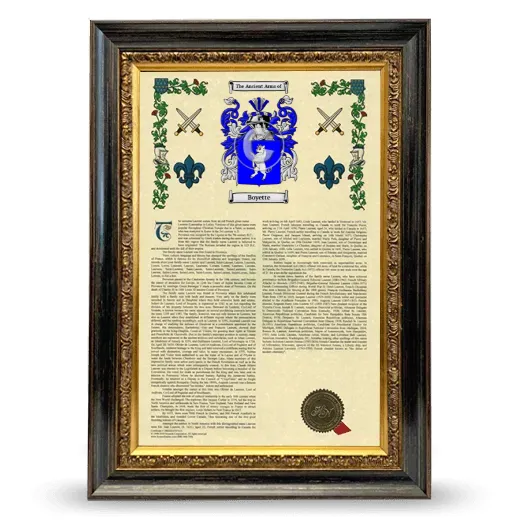 Boyette Armorial History Framed - Heirloom