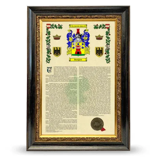 Buergerr Armorial History Framed - Heirloom