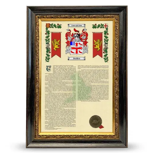 Burdess Armorial History Framed - Heirloom