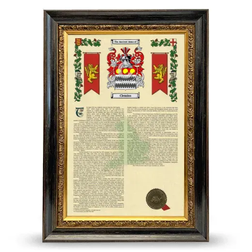 Clemins Armorial History Framed - Heirloom