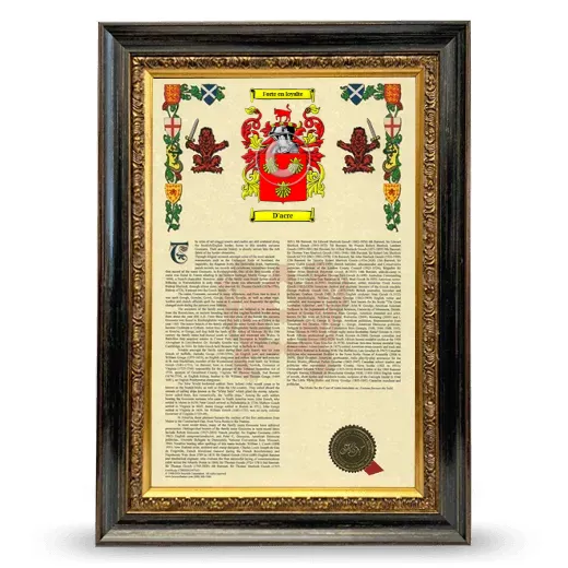 D'acre Armorial History Framed - Heirloom