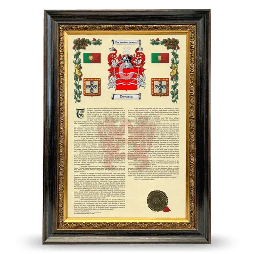 De-costa Armorial History Framed - Heirloom