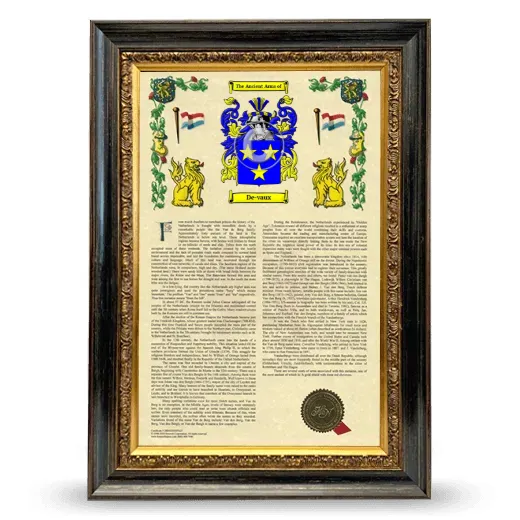 De-vaux Armorial History Framed - Heirloom