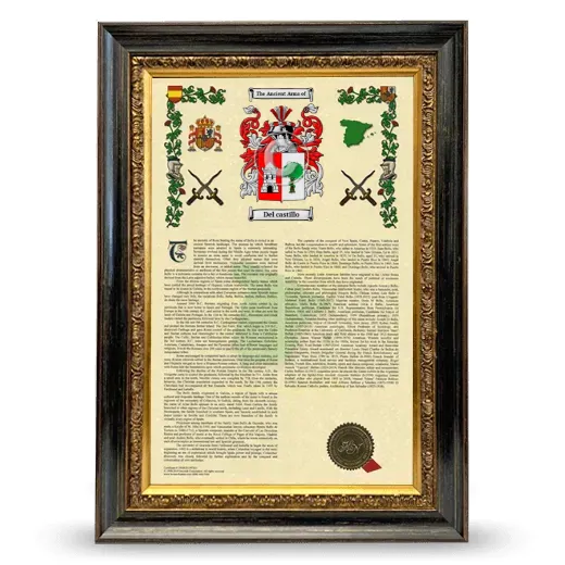 Del castillo Armorial History Framed - Heirloom