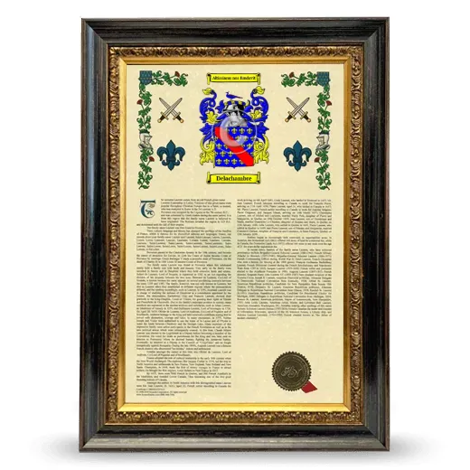Delachambre Armorial History Framed - Heirloom