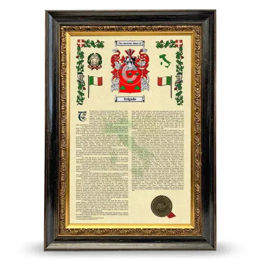 Delgado Armorial History Framed - Heirloom