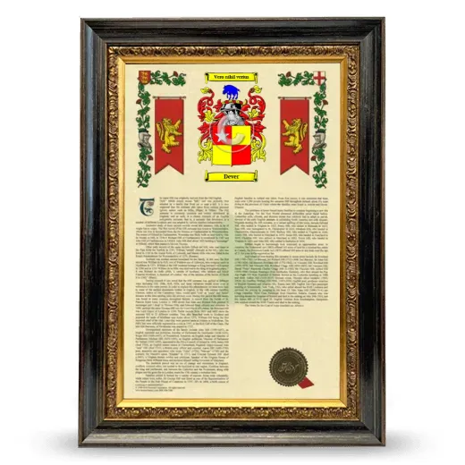 Dever Armorial History Framed - Heirloom