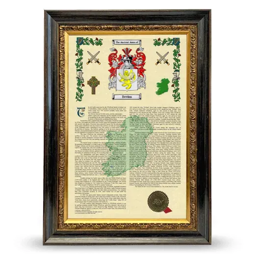 Devins Armorial History Framed - Heirloom