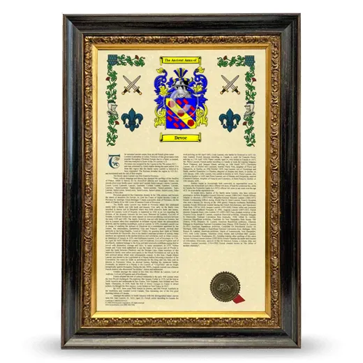 Devoe Armorial History Framed - Heirloom