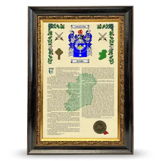 Devolin Armorial History Framed - Heirloom