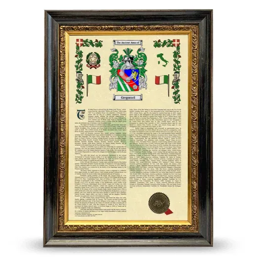 Gregoraci Armorial History Framed - Heirloom