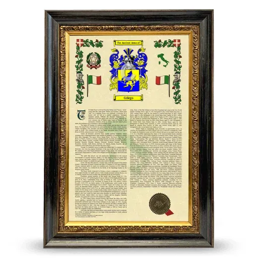 Griego Armorial History Framed - Heirloom