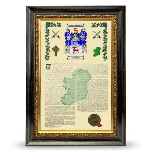 Lineman Armorial History Framed - Heirloom