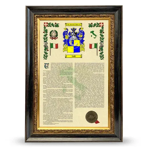 Lodi Armorial History Framed - Heirloom
