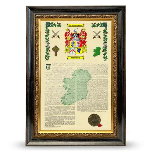 Mahonney Armorial History Framed - Heirloom