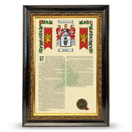 Meanley Armorial History Framed - Heirloom