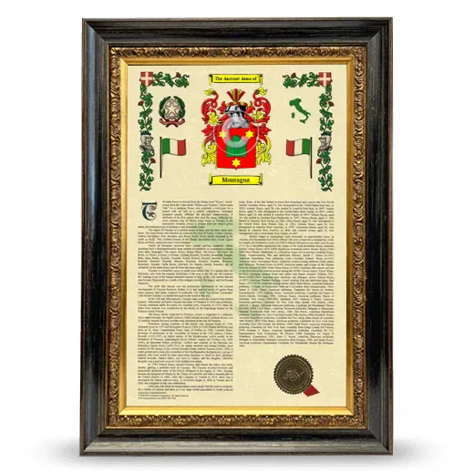 Montagna Armorial History Framed - Heirloom